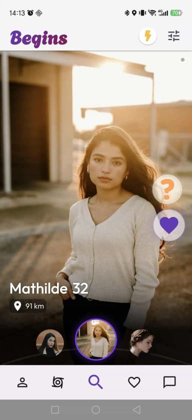 Aperçu d’un profil dans l’app Begins
